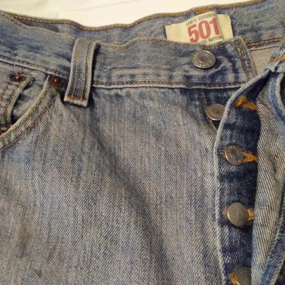Levi 501 Jeans Men's 36X36 Light Wash Denim Button Fly Classic Red tab Destroyed - Picture 4 of 12
